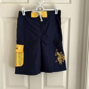 U.S. Polo Assn. youth boys size 10/12 blue/yellow swim trunks.